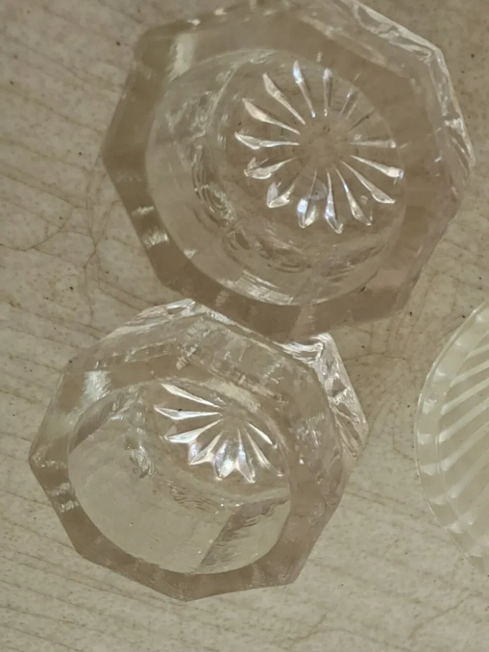 NWOT 6 Pieces Crystal & Ceramic Candle Holders Clear Floral, Never Used, Classic